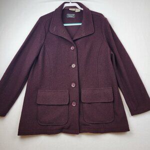LL Bean Womens Bellandi Wool Jacket Size 1X Italy Pea Coat Eggplant Purple